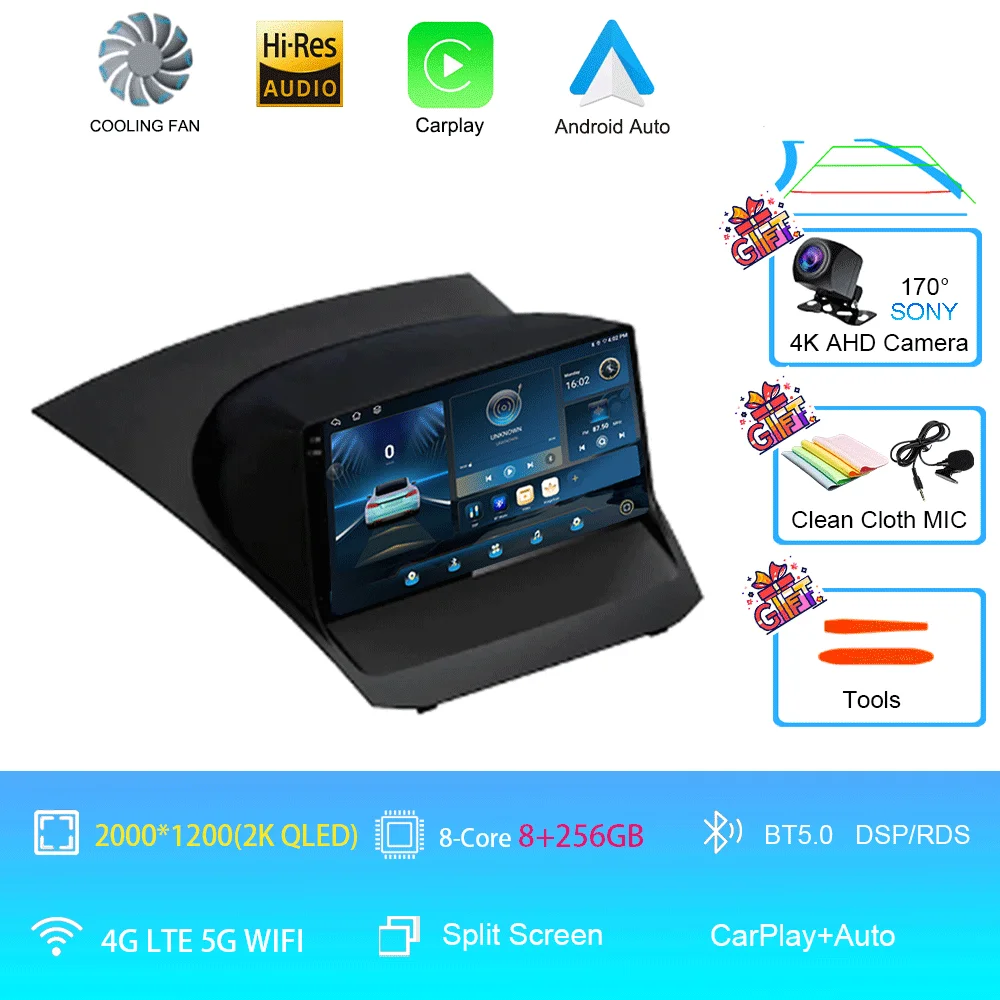 Android 16 voor Ford Fiesta Mk 6 2009 2010 2011 2012 2013 2014 - 2018 Carplay Auto Multimedia autoradio speler WiFi+4G DSP GPS 2DIN
