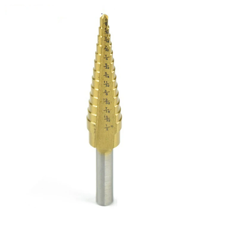 

Step Drill Bit Hss Titanium Coated Step Cone Metal Hole Cutter 1/8-1/2 Metal Hex Tapered Drill Power Tools Accessories