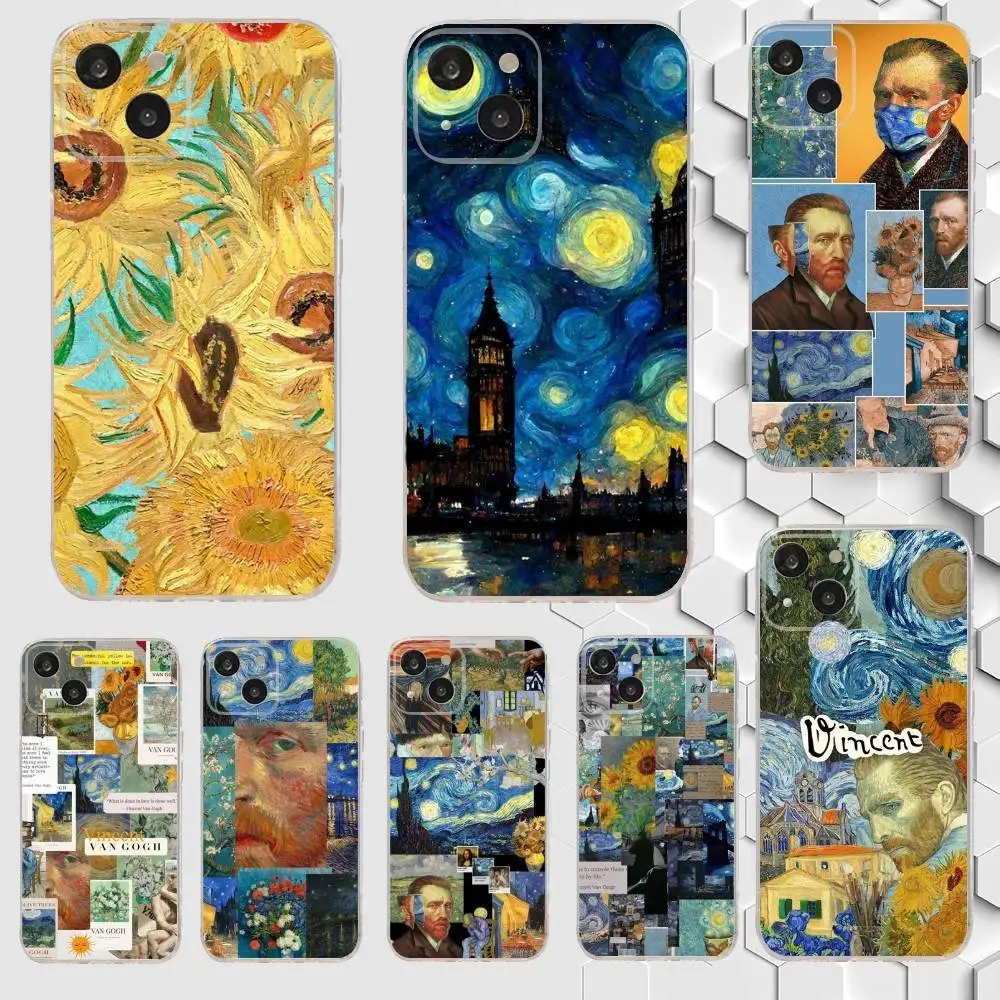 حافظة هاتف بنمط فان جوخ العتيق لهاتف آيفون 17,16,15,14,13,12,11 Plus,Pro,Max,Air,XR,XS,7,8 Plus,SE,Mini شفافة ناعمة #1