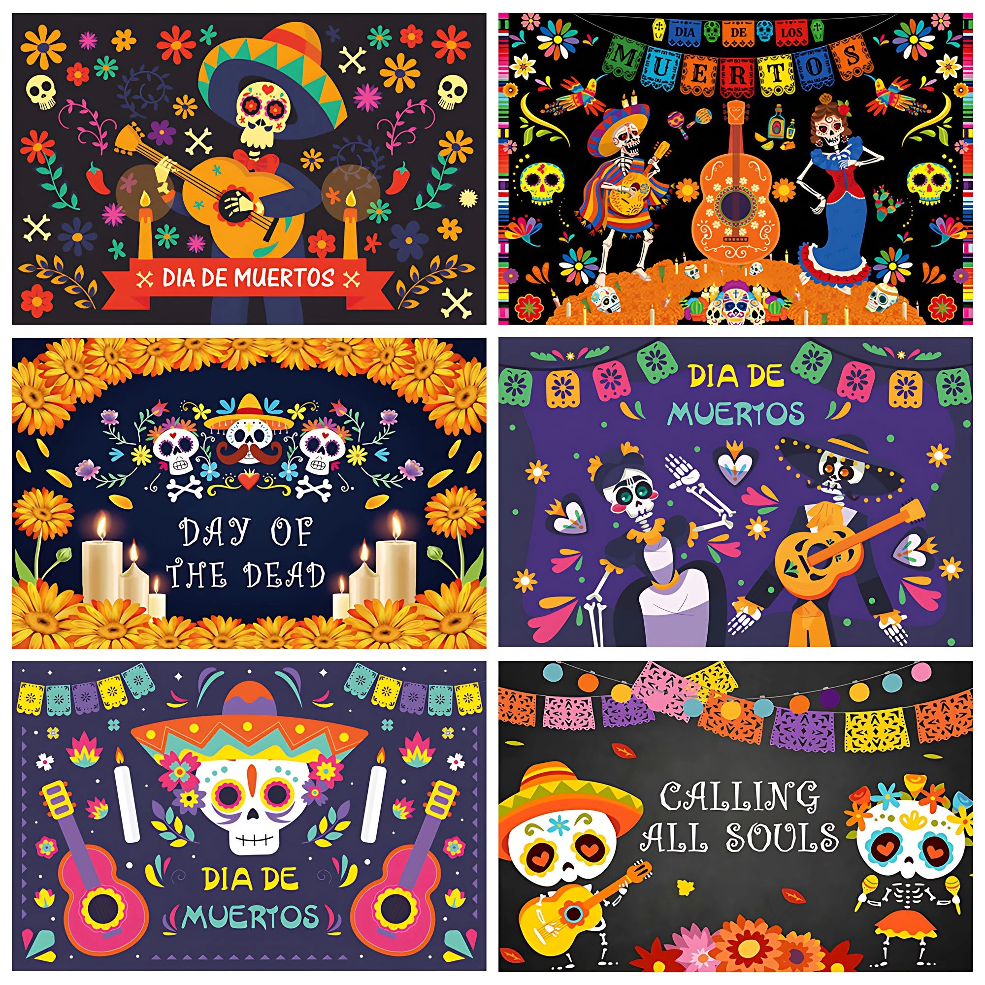 Mexico Day of Dead Background Skull Candle Dancer Dia De Los Muertos Dress-up Party Vinyl Photography Decoration Supplies Banner