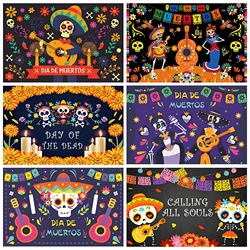 Mexico Day of Dead Background Skull Candle Dancer Dia De Los Muertos Dress-up Party Vinyl Photography Decoration Supplies Banner