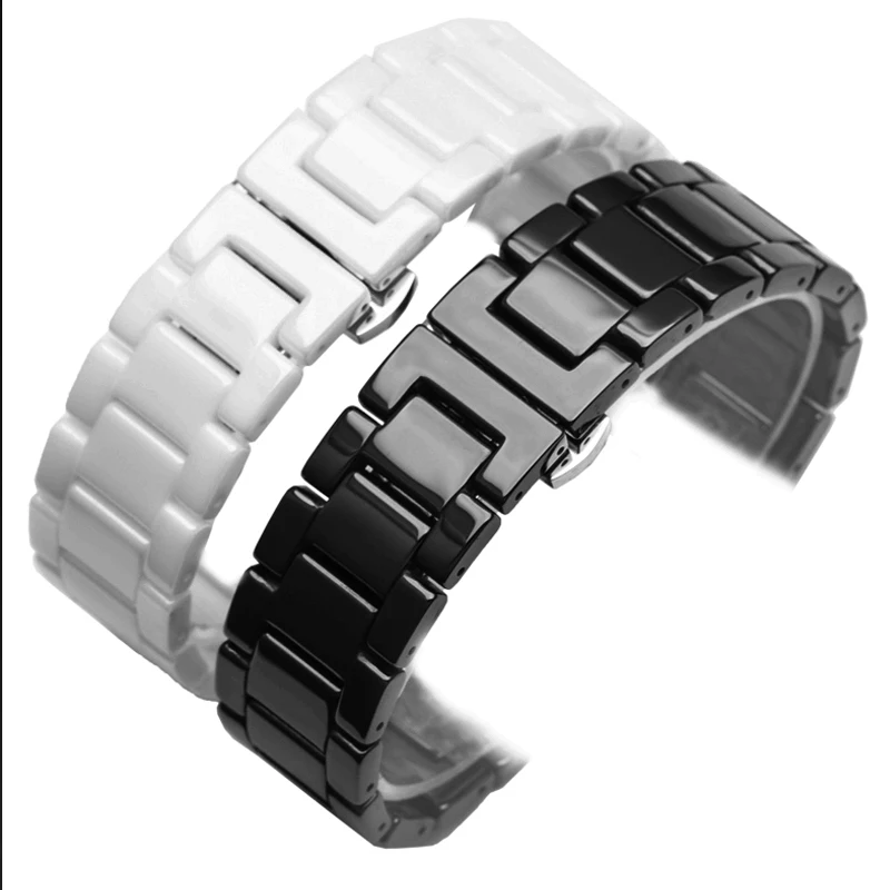 Stainless Steel Watchband Curved Lnterface Butterfly Ceramics Watch Strap For Tissot Ar-mani Citizen Seiko 18mm 20mm 22mm 24mm