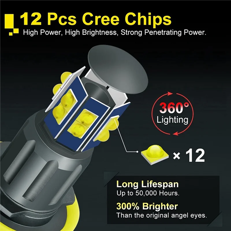 

H8 Headlight Bulb 6000K 120W LED Angel Eyes Lights Canbus For BMW E60 E61 E63 X5 E70 X6 E71 E90 E91 E92 E93 M3 E89 E82 Parts