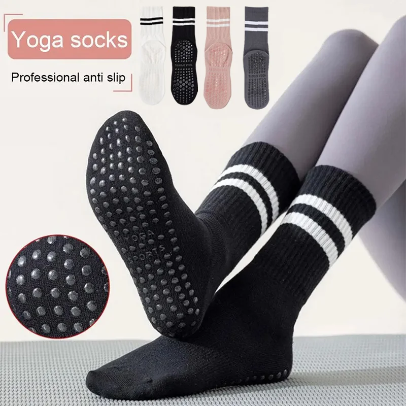 

1 пара нескользящих дышащих носков для йоги и пилатеса для женщин, зимние, средней длины, с силиконовой подошвой