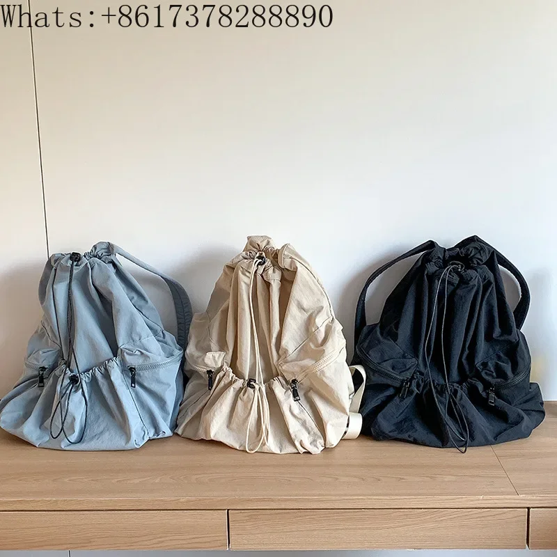 Korea women's shoulder bag lightweight bag simple casual bag large capacity nylon drawstring pleated backpack women