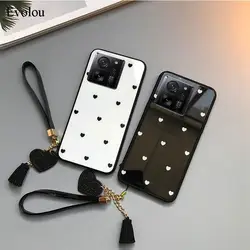 For Xiaomi 13T Pro Tempered Glass Hard Protection Phone Case For Xiaomi Mi 14 T Pro 15T Love Heart Pattern Shockproof Back Cover