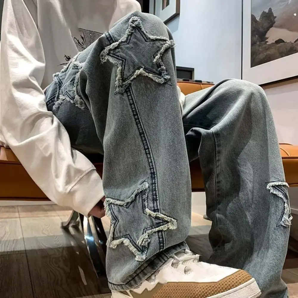 

Soft Wide Leg Stars Towel Jeans Pants HighWaist Streetwear Baggy Casual Jeans Ins Style Hip Hop Y2K Straight Trousers Streetwear