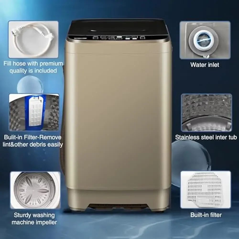 Automatic Portable Washing Machine 13.3lbs LED Display 10 Programs Compact Washer High-efficiency Apartment RV Dorm Stainless