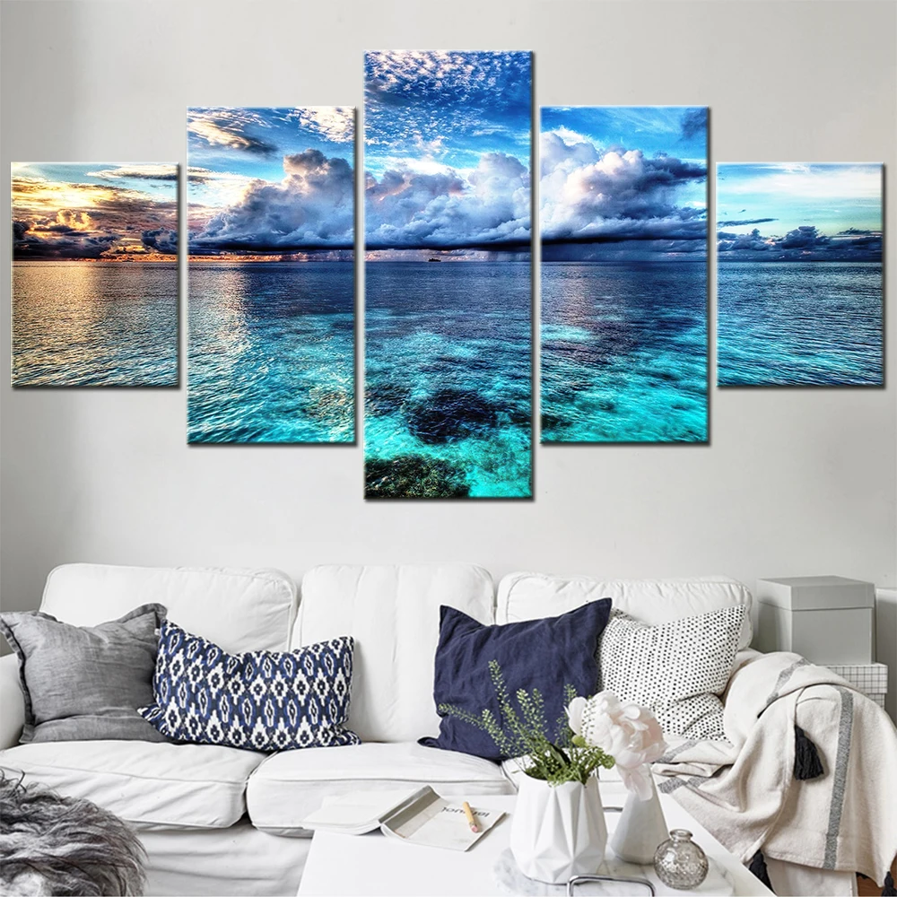 5 Pieces Canvas Art Sky Calm Waters Cuadro Decoration Canvas Paintings Wall Art for Home Decoration Room Decor Poster Print