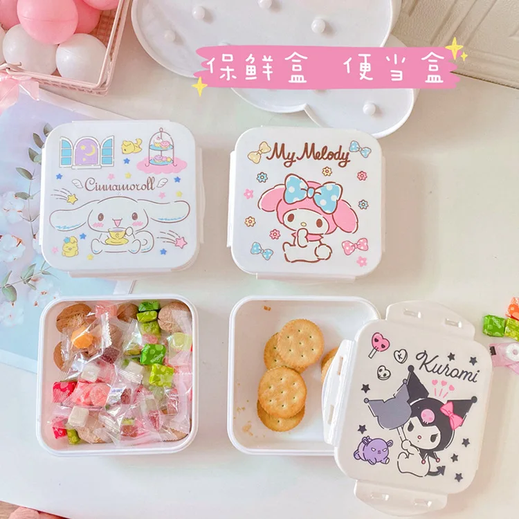 

Cute Sanrio Hello Kitty Storage Box Kuromi Cinnamoroll Plastic Crisper Box Microwave Lunch Box Jewelry Desktop Decoration Gift