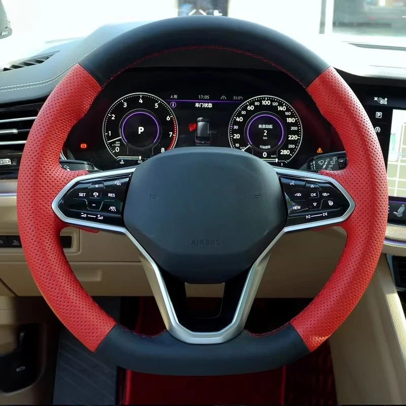 غطاء عجلة القيادة من جلد نابا مخيط يدويًا لسيارة Volkswagen VW Magotan Touareg Viloran ID.3 ID.4 Golf CC ملحقات السيارة #5