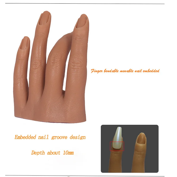 Inserted Silicone Four Fingers Hand for Nails Simulation Female Nail Training Hand for Manicure Practice