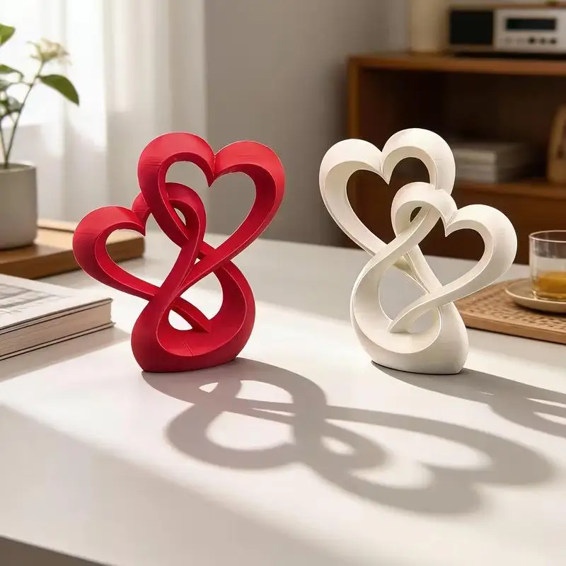 Anniversary Gifts 3D Printed Double Heart Ornament Sweet Lovers Gifts Car Interior Ornament Creative Hollow Heart Wedding Gifts