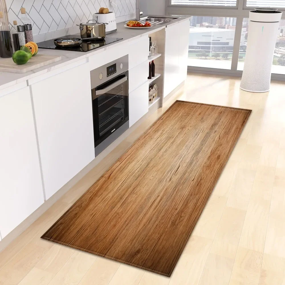 All Scene Non Slip Stylish Wood Runner Mat Heartwarming Slogan Warm Brown Vibrant Stripe Light Rug for Kitchen Bedroom Hallway
