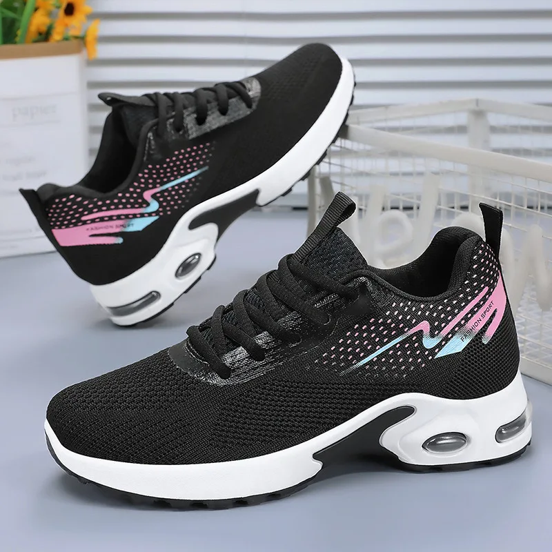 Shoes women 2024 spring and autumn new sports flying woven casual shoes soft sole breathable comfortable running shoes