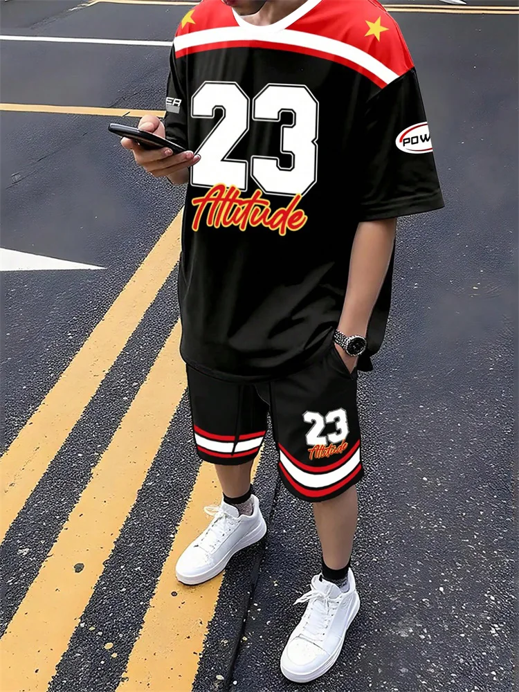 

Summer Hot Selling 3D Printed Polyester Short Sleeved T-shirt Shorts Set Fashionable Casual Breathable Set Men's Clothing