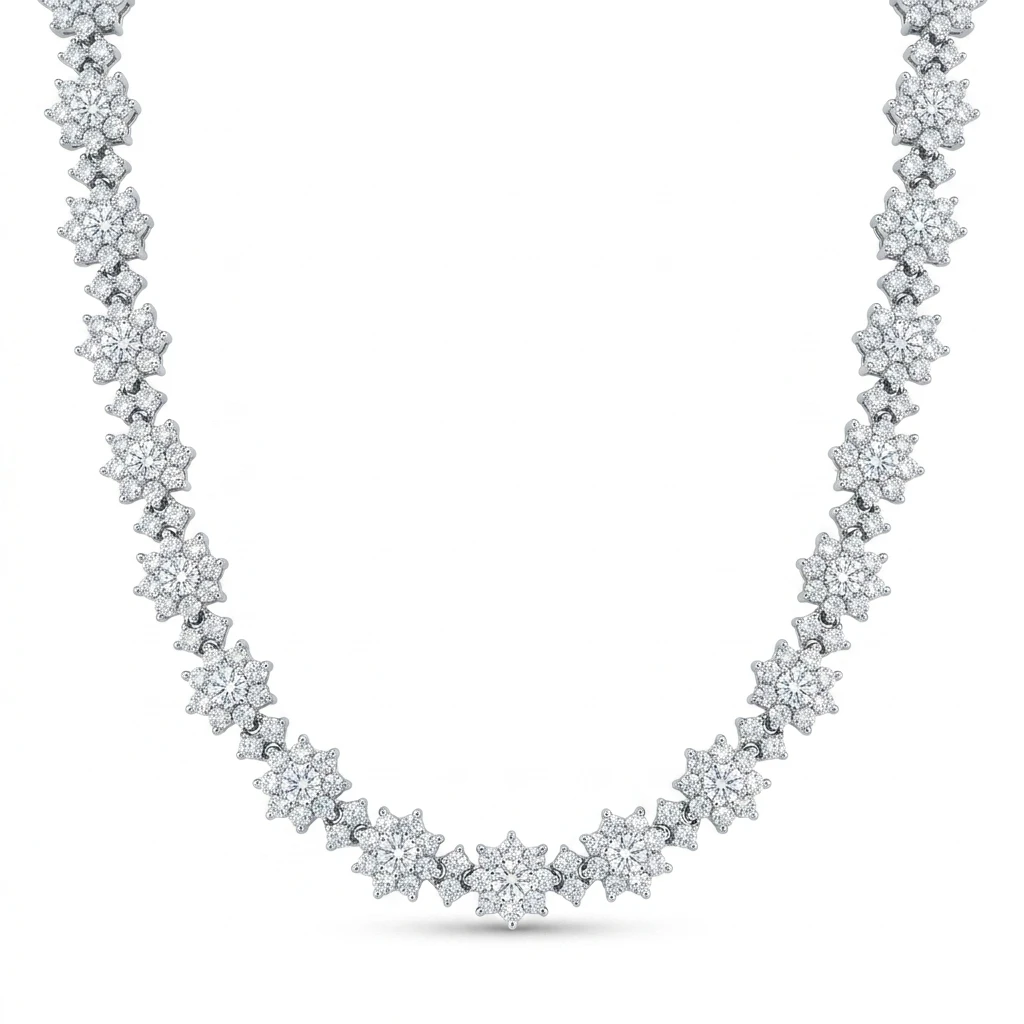 

Sunflower Moissanite Tennis Necklace, Rhodium Plated S925 Silver, Adjustable 16-24Inch Wedding Jewelry