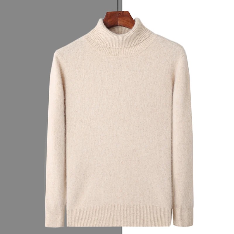 Autumn and Winter Men Loose Turtleneck 100% Mink Cashmere Sweater Men's Casual Thermal Pullover Solid Color Knit Plus-Size Top