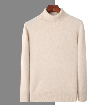 Autumn and Winter Men Loose Turtleneck 100% Mink Cashmere Sweater Men's Casual Thermal Pullover Solid Color Knit Plus-Size Top 2
