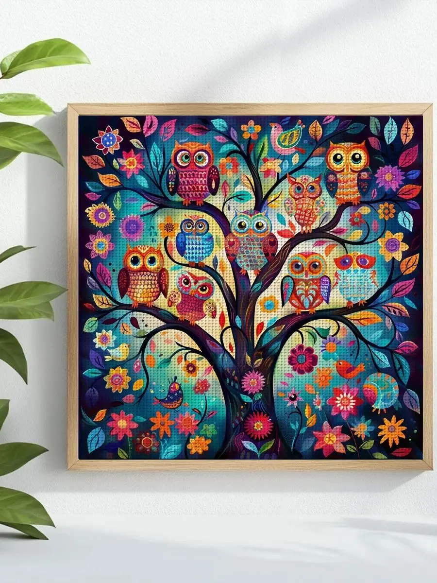1 Stück 40x40 cm/15,74 Zoll Baum-Motiv Kreuzstich-Set DIY-Kit 11CT/14CT DIY-Stickset Kreuzstich-Set mit Öko-Baumwollfaden – Detail 1