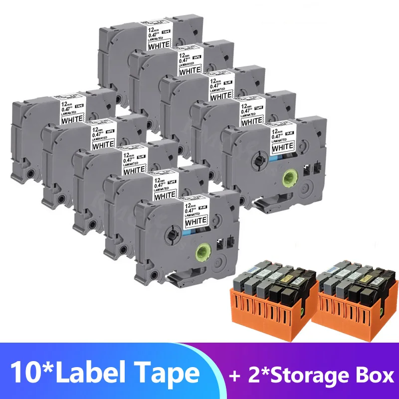 

10pcs 231 Label Tape 12mm tze231 &2pcs Storage Box Compatible for Brother Ptouch Label Printer PTE110 PTD600 PTE300 PTH110 E550W