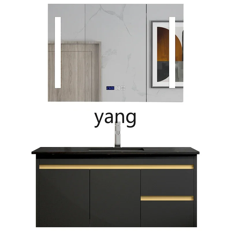 

C X modern simple bathroom cabinet light luxury solid wood bathroom washstand rock slab washbasin