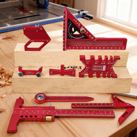 9Pcs Woodworking Square Kit with Box, Aluminum Scribeing Ruler, Center Finder, Circular Drawing Compass, Honing Guide