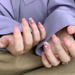 24Pcs/Set French Long Ballet Fake Nails Removable Handmade Square Head Wearing False Nails Adhesive Acrylic Press on Nail Art
