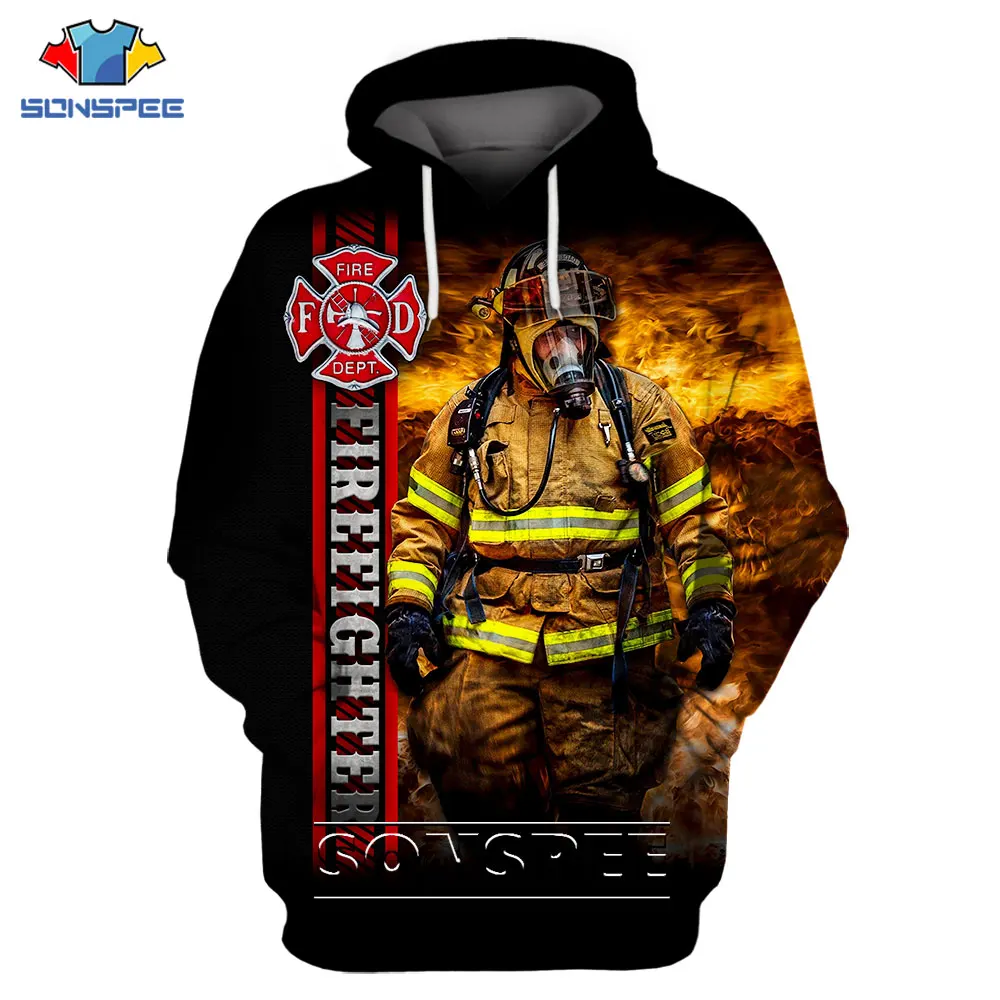 

SONSPEE 3D Print Firefighter Firemen Fire Truck Hoodie Casual Sweatshirt Streetwear Fashion Fitness Women Men's Top Clothing