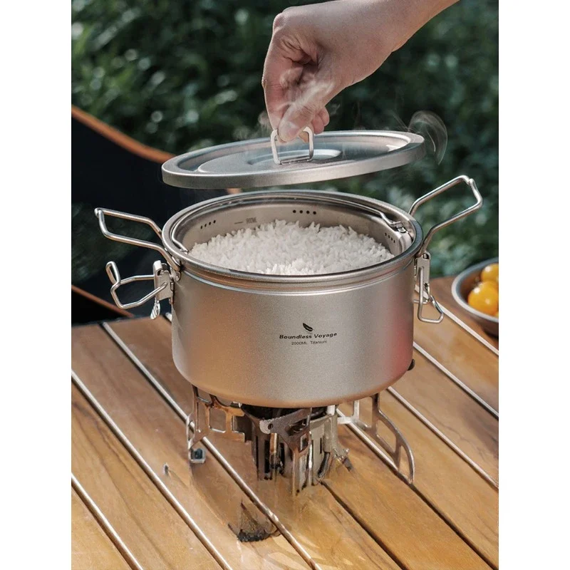 Boundless Voyage Titanium Pressure Cooker Multifunctional Rice Soup Pot Ultralight Outdoor Cookware