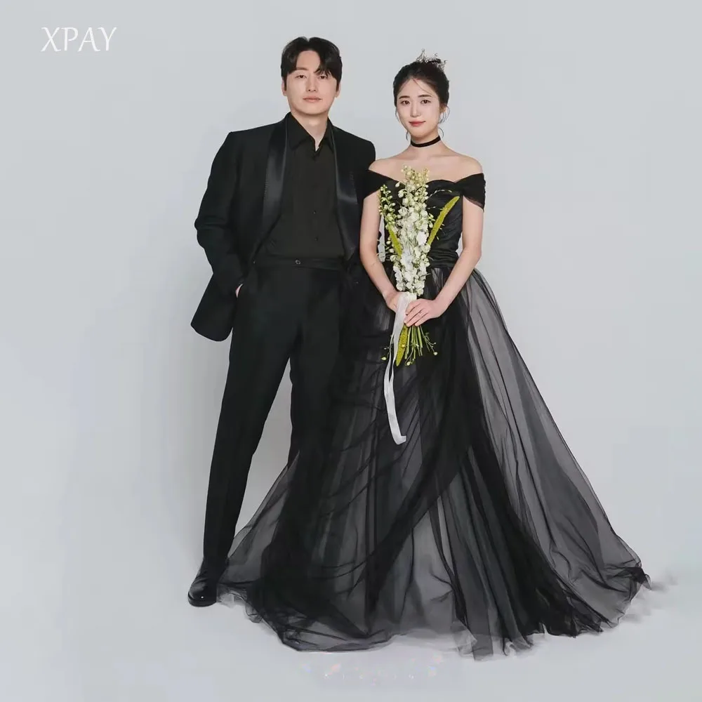 

XPAY Elegant Black Wedding Dresses Off the Shoulder Self-Wedding Dresses Photo Shoot Customized A Line Bridal Party Gown