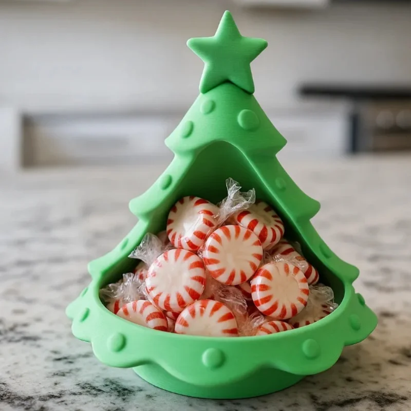 3D Printed Christmas Tree Candy Dish Tea Light Holder, Plastic Multifunctional Storage Bowl, Holiday Desktop Decoration Ornament