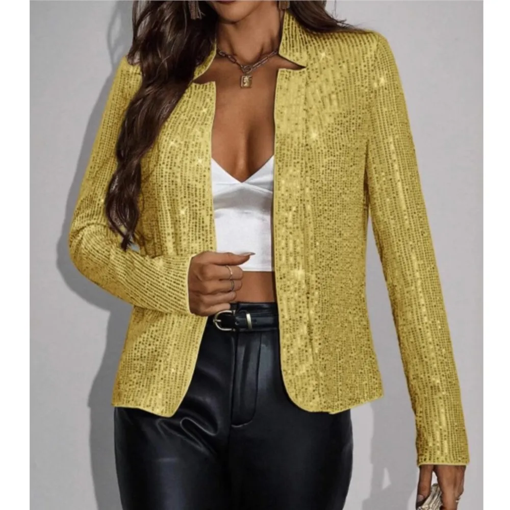 PartyClub Blazer Fashion Sequin Women Jacket Long Sleeves Slim Cardigan Elegant  Up Streetwear Open Front Jacket Female Clothing