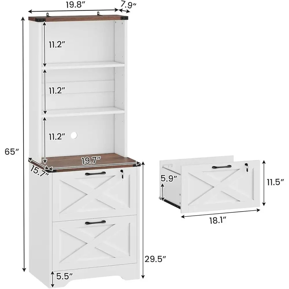 Wooden Filing Cabinet with Lock, Adjustable Shelves, Letter/Legal, A4 Size, White