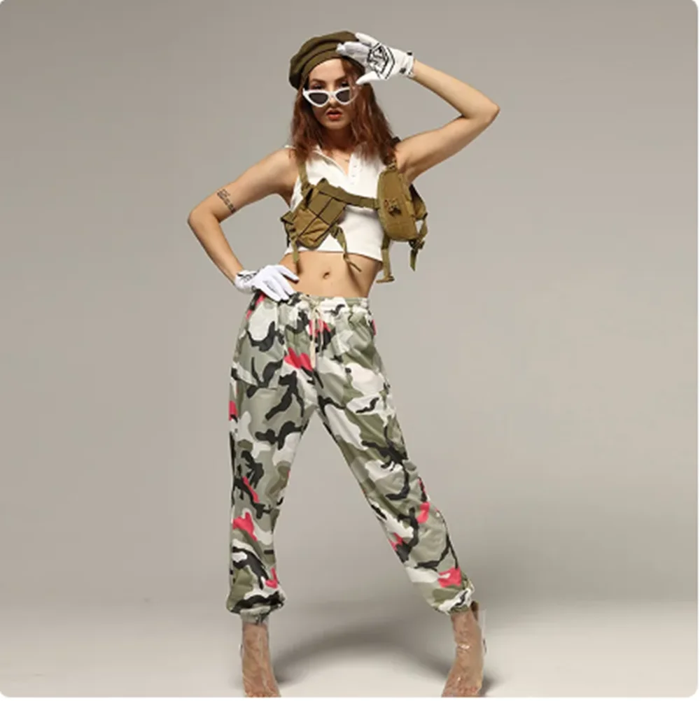 2025 迷彩ヒップホップダンス服女性ゴーゴーダンス服ナイトクラブダンスウェア Kpop ジャズダンス衣装パーティー衣装 yj002