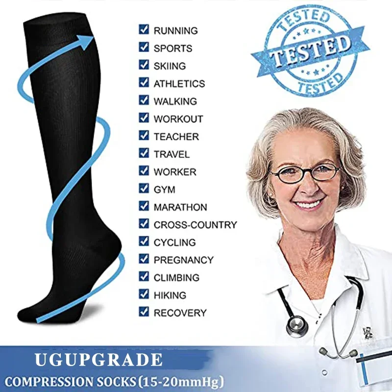 Calcetines de compresión de venas varicosas para hombre y mujer, medias negras para Golf, Rugby, senderismo, deportes, antifatiga, conducción,