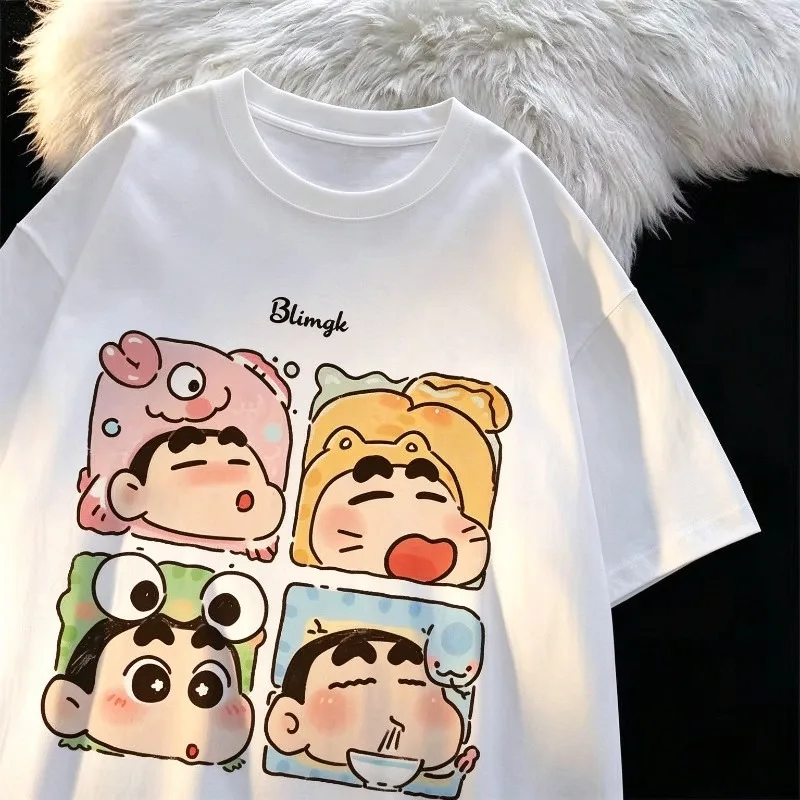 TOPTOY Licensed Crayon Shin-chan Four Grid Print T Shirt Unisex Oversized Short Sleeve Tee Summer Cartoon Graphic Tops