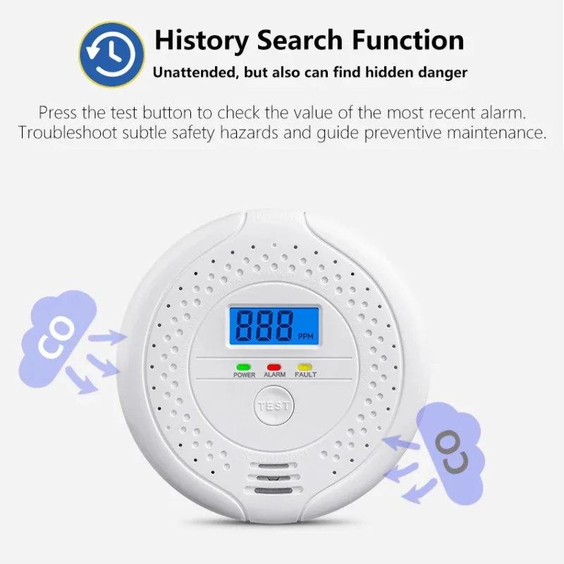 

Independent CO Alarm Sensor Carbon Monoxide Alarm Detector High Sensitive Warning Review LCD Display 3-year Sensor Lifespan
