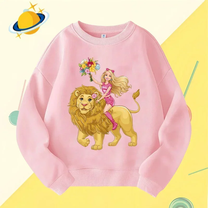 Barbie children\'s crew-neck hoodie Disney print Autumn Winter long-sleeved sweatshirt Boy Girl Kawaii Birthday gift Numbers 1-10