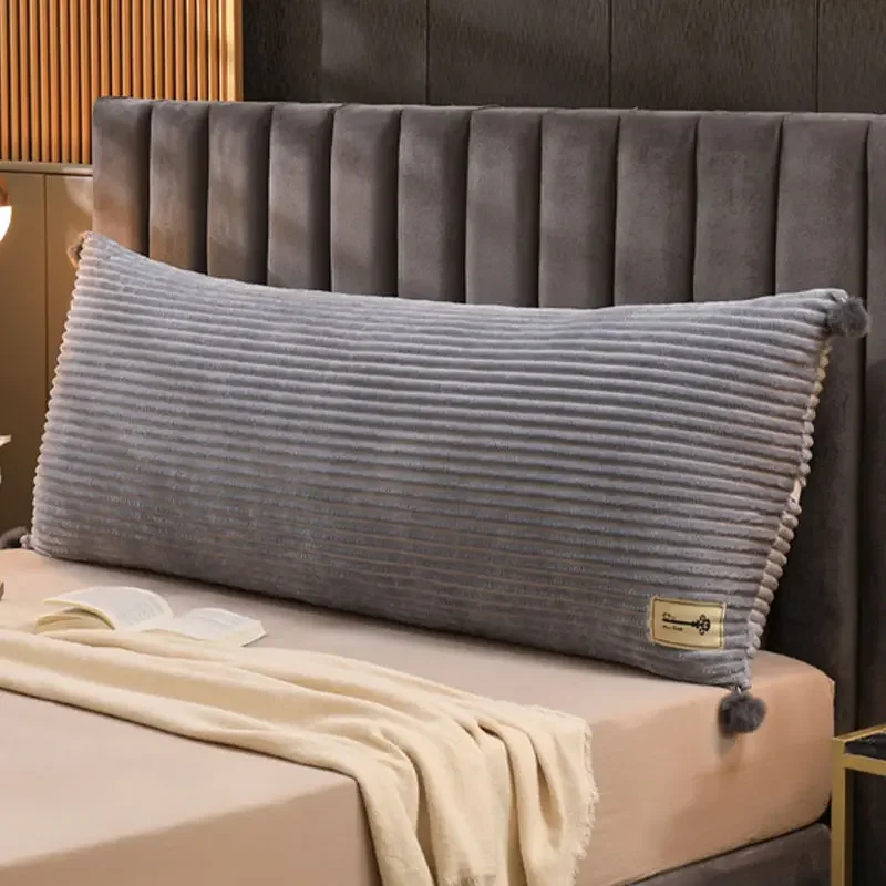 Removable Washable Magic Velvet Headboard Cushion Cute Long Sofa Pillow with Fluffy Balls Thick and Comfortable Reading Pillows