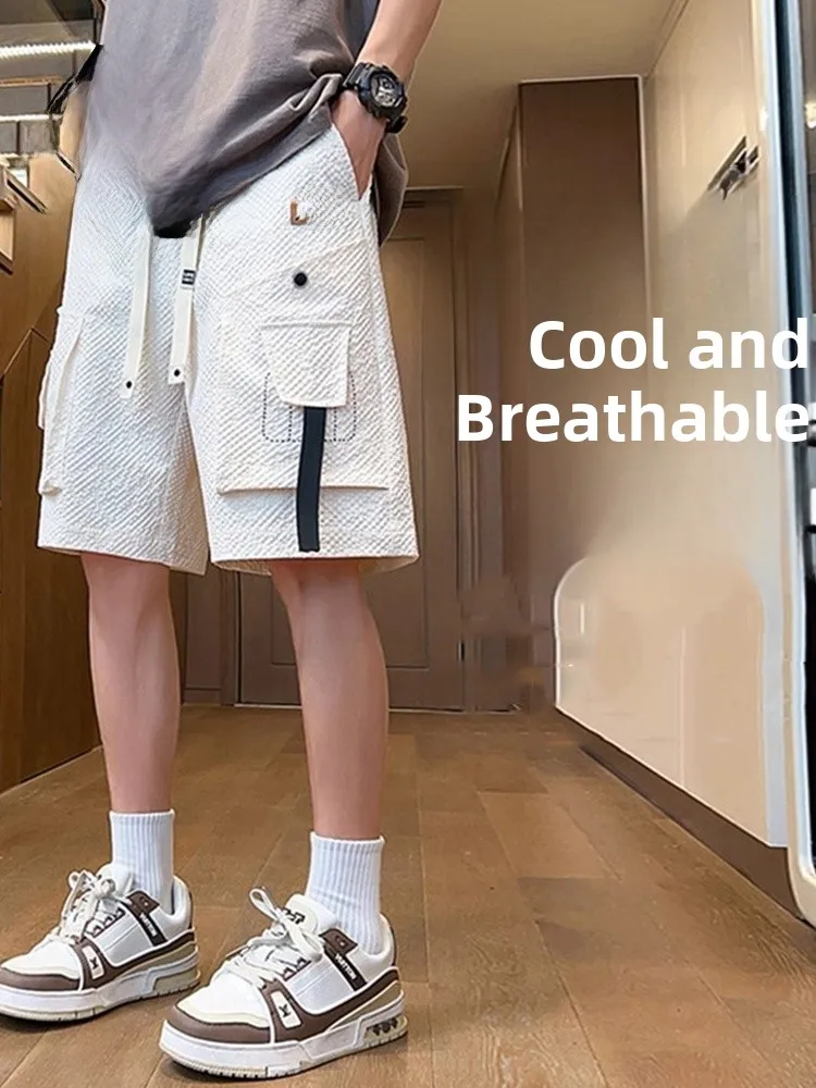 

Ice Silk Workwear orts Men's Summer Thin Breathable Qui Dry Sports Pants Trendy Brand Haome Casual Loose Five-Quarter ...