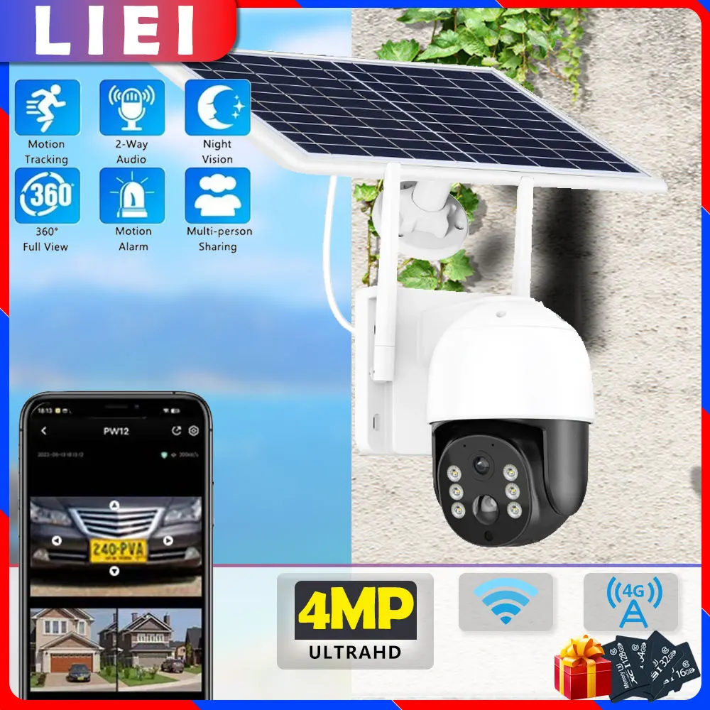 

LIEI 4MP 4G/WIFI Solar Camera Outdoor Wireless Video Surveillance PIR Human Detection 10800mAh Rechargeable Battery Camera iCSee