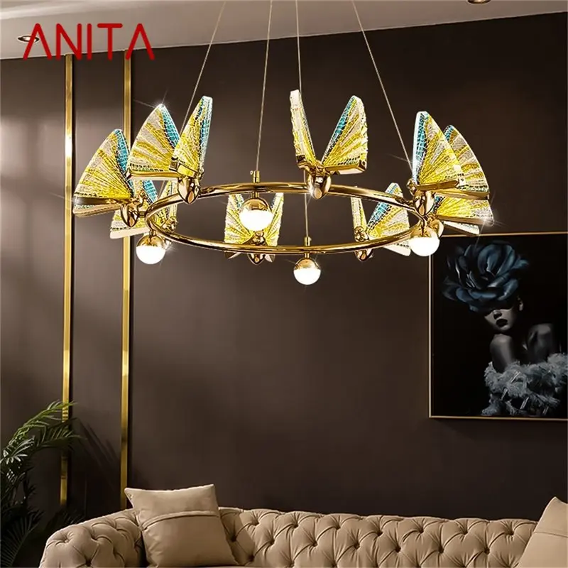 

ANITA Nordic Colorful Chandelier Lamps Fixtures Pendant Lights Butterfly Ring Home for Home Decoration