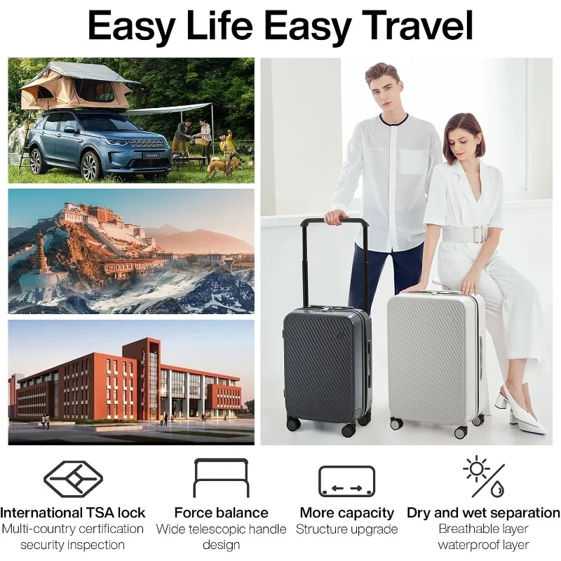 Large Capacity Expandable Carry On Luggage Airline Approved 20'' Lightweight Luggage Wide Handle PC Hardshell Suitcases