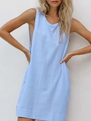 Hiloc Loose Woman Dresses Casual O Neck Sleepwear Female Sleeveless Mini Night Dress Women 2024 Autumn Pajamas Solid Nightwear