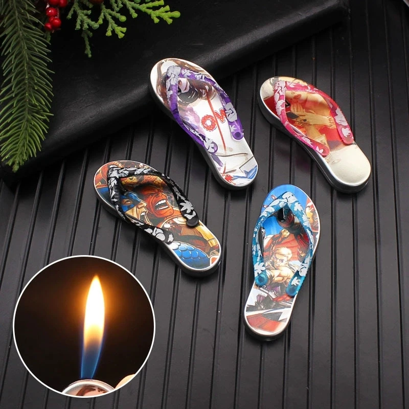

New Cartoon Open Flame Inflatable Lighter Cute Mini Flip Flops Butane Gas Outdoor Portable Lighter Personalized Smoking Gift