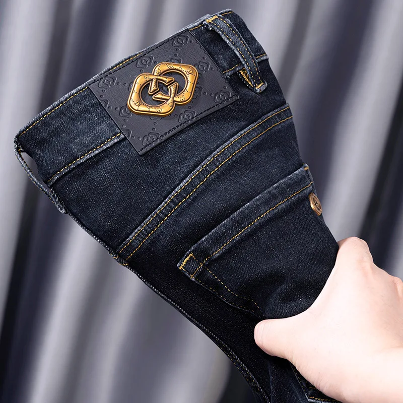 2024 New Business Fashion Men's Jeans Thickened Slim Fit New Trousers Skinny Stretch Casual Pants Men