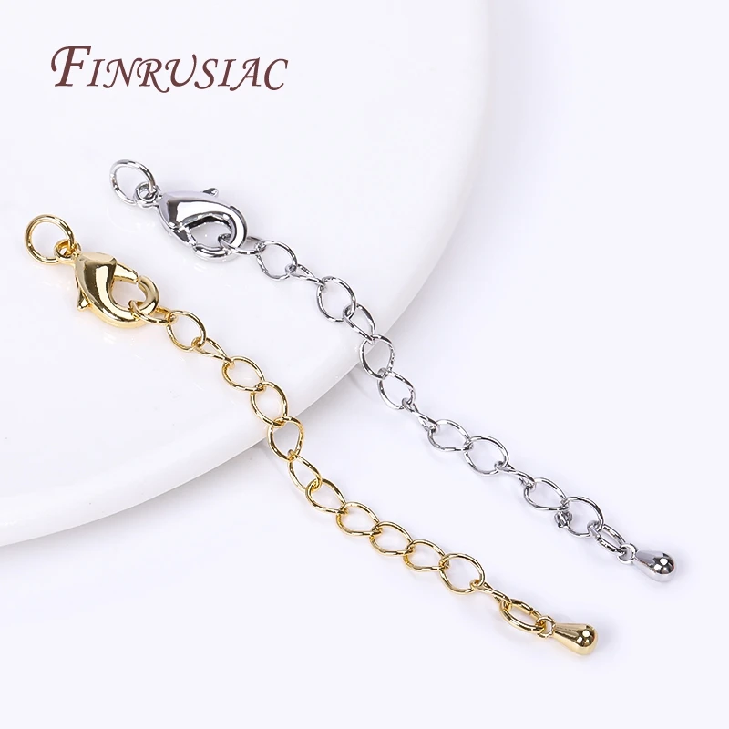 10/12mm Lobster Clasps Extension Chain,Rhodium/ 18K Real Gold Plated Brass 66mm Extension Tail Chain DIY Jewelry Making Findings