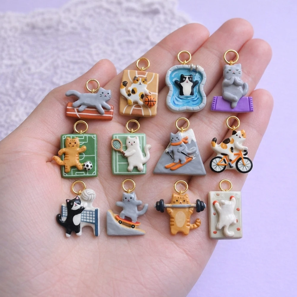 Niedliche Neue Beliebte Tier-Serie Katze Ski Volleyball DIY Anhänger Charms Schmuckherstellung – Detail 2