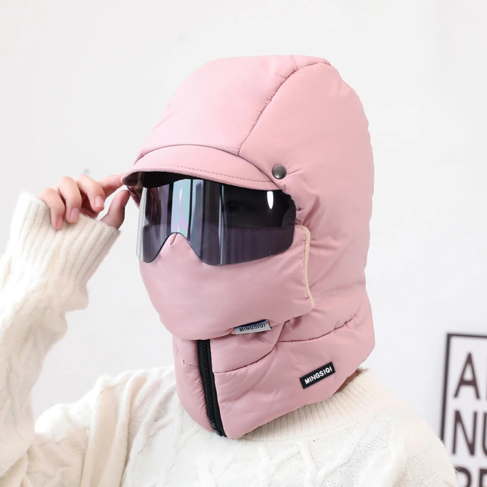 Winter Ski Hat Warm Windproof Full Cover Balaclava Mask with Glasses Adjustable Thermal Plush Thickened Unisex Motorcycle Mask view 4